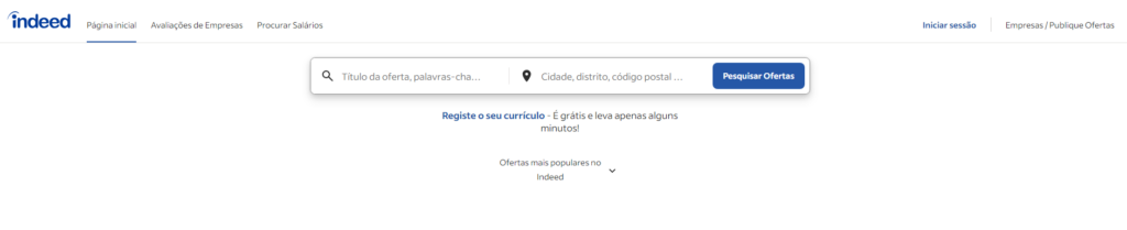 Demonstração do portal de emprego Indeed