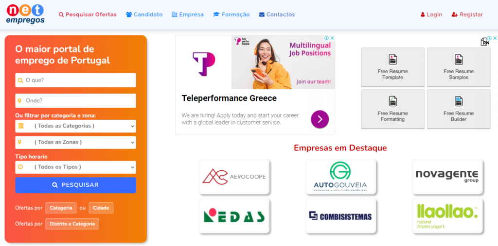 Demonstração do portal de emprego Net-Empregos