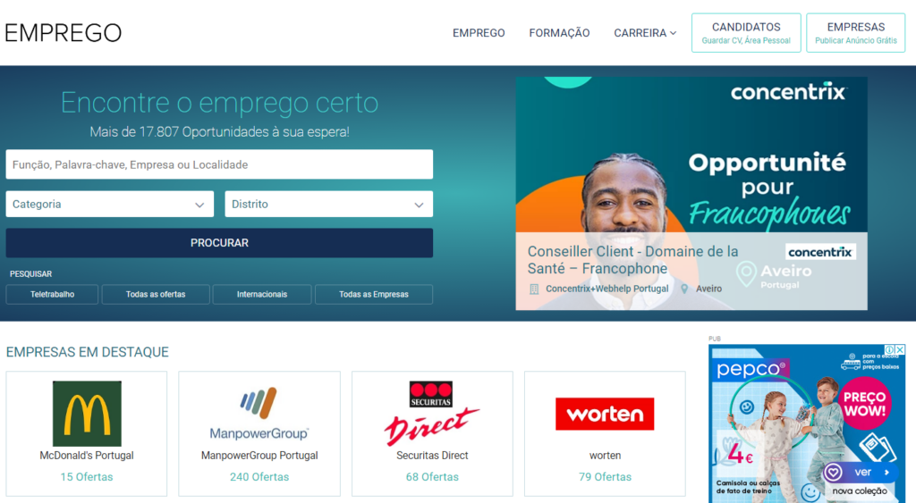 Demonstração do portal de emprego Sapo Emprego